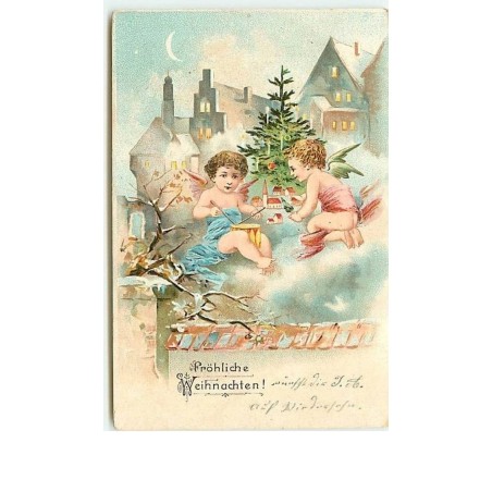n°6232 - Fröhliche Weihnachten - Angelots devant un sapin