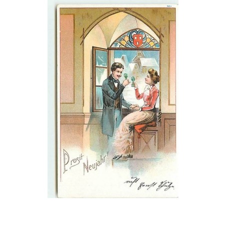 n°6247 - Prosit Neujahr - Couple trinquant devant une fenêtre