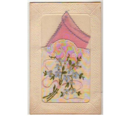 n°6258 - Carte Brodée avec pochette saumon - Fleurs bleues