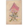 n°6258 - Carte Brodée avec pochette saumon - Fleurs bleues