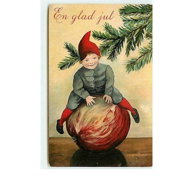 n°6284 - En glad jul - Enfant sur un fruit