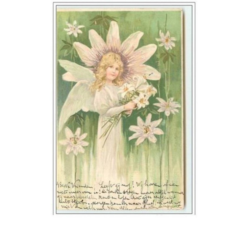 n°629 - Carte Gaufrée - Ange sur décor floral