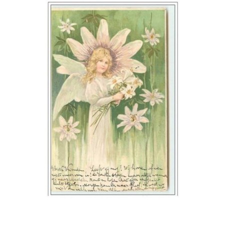 n°629 - Carte Gaufrée - Ange sur décor floral