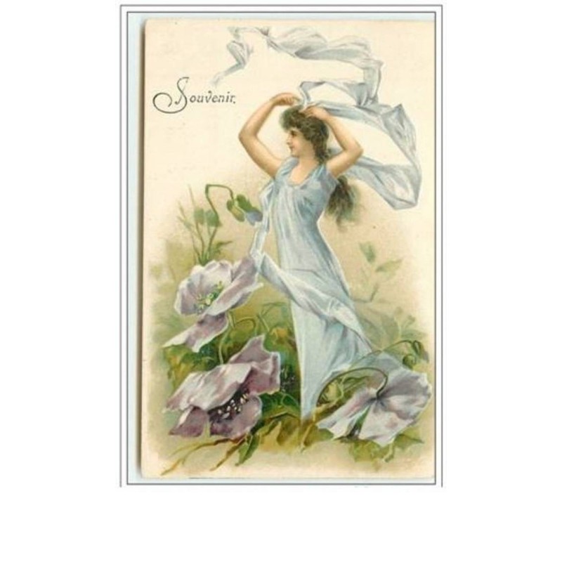 n°630 - Carte Gaufrée - Souvenir - Femme  et Fleur