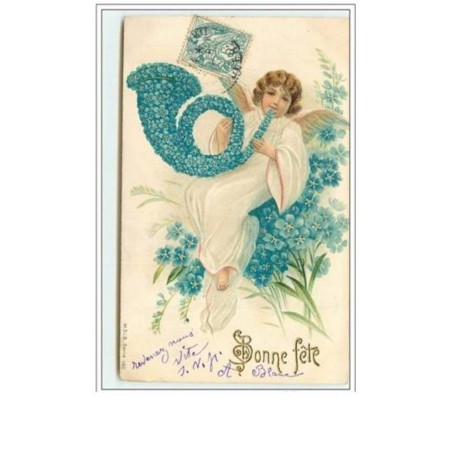 n°631 - Carte Gaufrée - Bonne Fête - Angelot jouant du cor