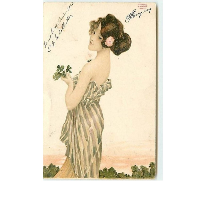 n°6313 - Art Nouveau - Raphaël Kirchner - Femme avec des trèfles porte-bonheur