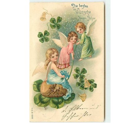 n°6332 - Carte Gaufrée - Die besten wünsche zum Neuen Jahre - Angelots et sac de pièces