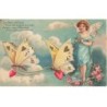 Fantaisie - Carte Gaufrée - Clapsaddle - Angelot et Attelage de Papillons