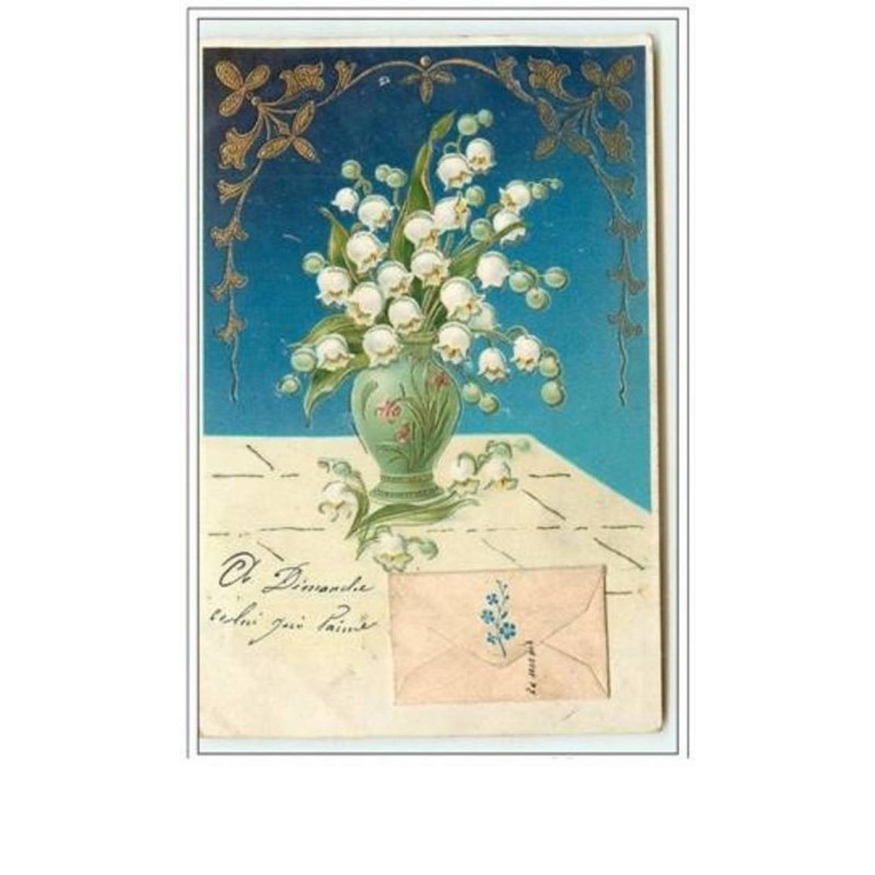 n°634 - Carte Gaufrée - Bouquet de muguet + enveloppe