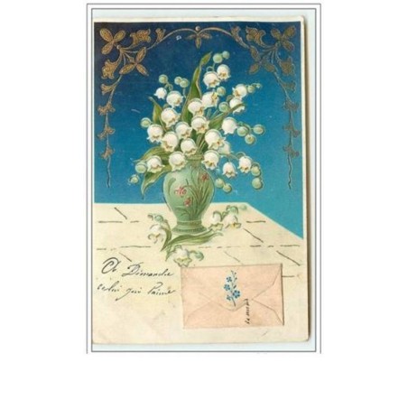 n°634 - Carte Gaufrée - Bouquet de muguet + enveloppe