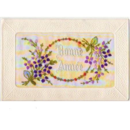 n°6356 - Carte Brodée - Bonne Année - Bouquets de violettes