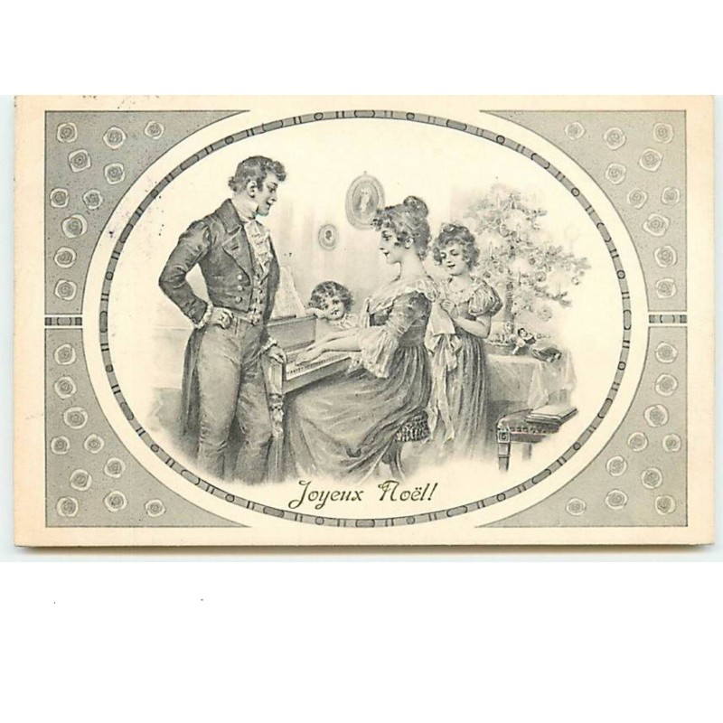 n°6374 - Joyeux Noël - Femme jouant au piano avec sa famille autour