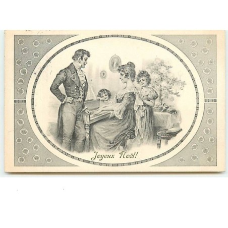 n°6374 - Joyeux Noël - Femme jouant au piano avec sa famille autour