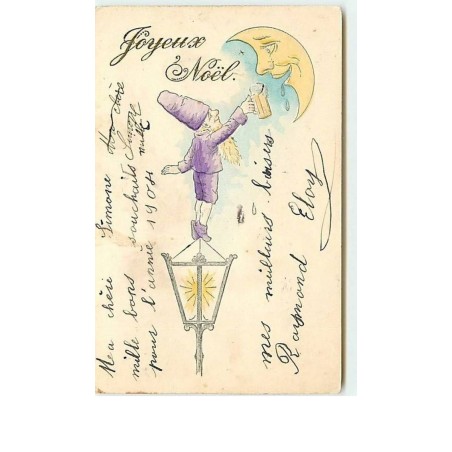 n°6376 - Carte Gaufrée - Joyeux Noël - Nain, lutin offrant à boire à la lune