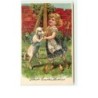 n°6379 - Carte Gaufrée - Best Easter Wishes - Filette dansant avec un mouton