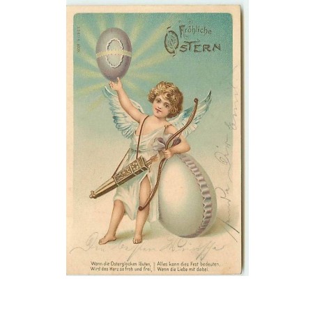 n°6383 - Fröhliche Ostern - Angelot appuyé sur un oeuf