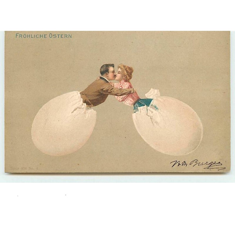 n°6384 - Fröhliche Ostern - Couple s'embrassant sortant d'oeufs