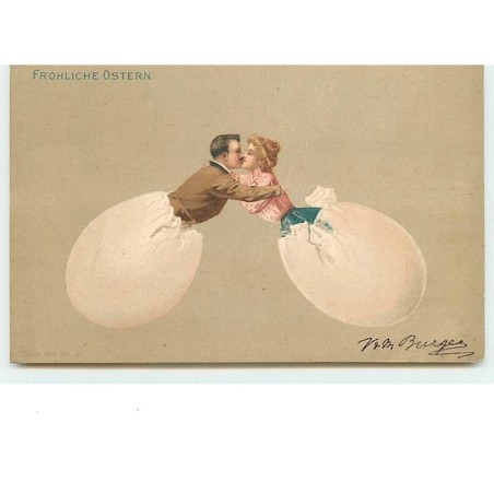 n°6384 - Fröhliche Ostern - Couple s'embrassant sortant d'oeufs