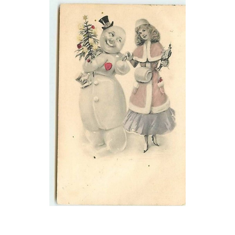 n°6398 - Femme avec un bonhomme de neige humanisé