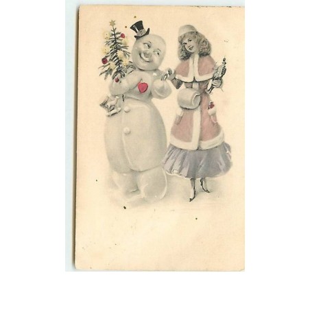 n°6398 - Femme avec un bonhomme de neige humanisé