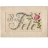 n°6410 - Carte Brodée - Bonne Fête - Rose