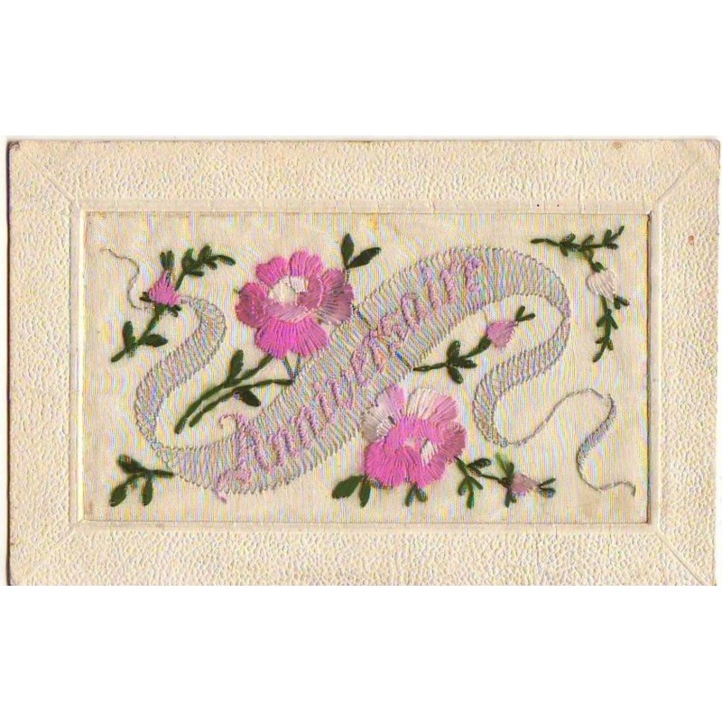 n°12301 - Carte Brodée - Anniversaire - Fleurs