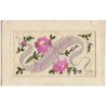 n°12301 - Carte Brodée - Anniversaire - Fleurs