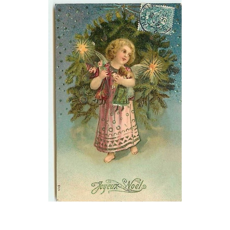 n°6426 - Carte Gaufrée - Joyeux Noël - Ange avec ses poupées
