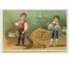 n°6436 - Carte Gaufrée - Viel Glück zum  neuen Jahre - Enfants ramassant des pièces d'or