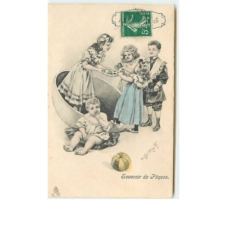 n°6446 - Souvenir de Pâques - Enfants mangeant des oeufs
