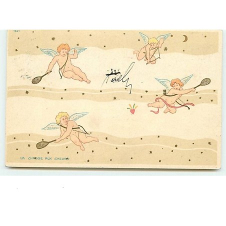 n°6448 - La chasse aux coeurs - anges avec des raquettes