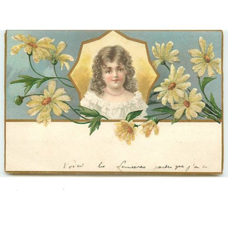 n°6449 - Portrait d'une fillette - Marguerites (carte avec des perles)