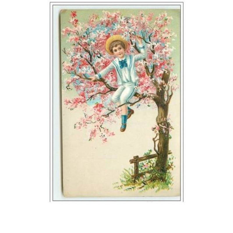 n°648 - Carte Gaufrée - Enfant sur un arbre