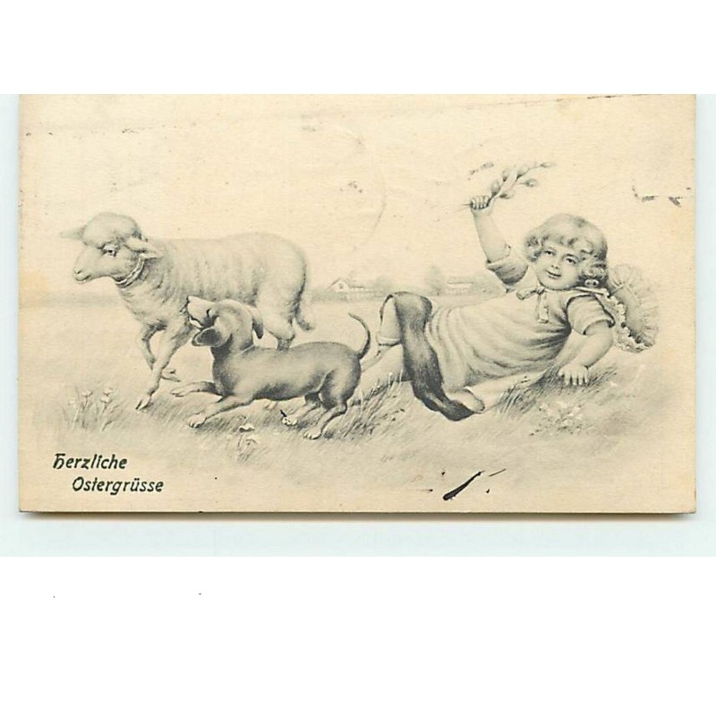 n°6482 - Herzliche Ostergrusse - Fillette - Teckel - Mouton - VK Vienne 4042