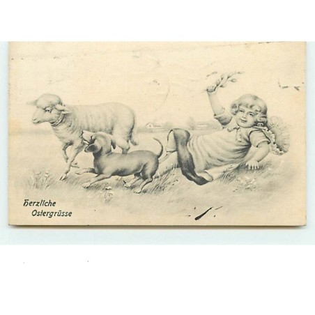 n°6482 - Herzliche Ostergrusse - Fillette - Teckel - Mouton - VK Vienne 4042
