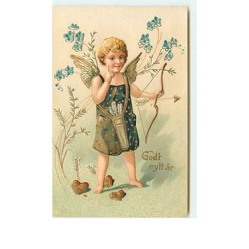 n°6496 - Carte Gaufrée - Godt Nytt Ar - Angelot, Cupidon