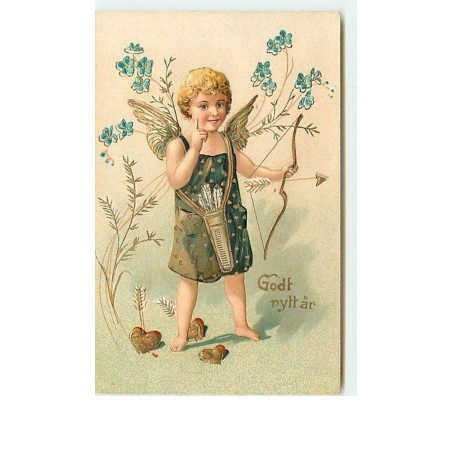 n°6496 - Carte Gaufrée - Godt Nytt Ar - Angelot, Cupidon
