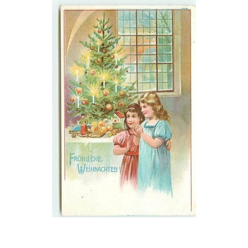 n°6519 - Fröhliche Weihnachten - Fillettes devant leur sapin