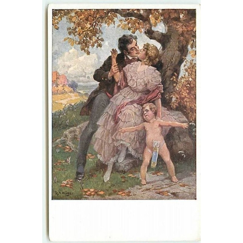 n°12307 - MM Vienne n°1324 - Cupidon protégeant un couple s'embrassant