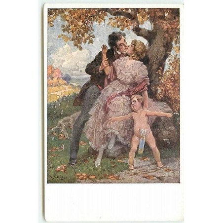 n°12307 - MM Vienne n°1324 - Cupidon protégeant un couple s'embrassant