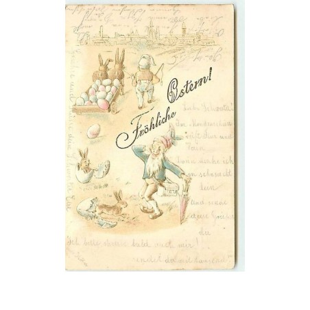 n°6535 - Carte Gaufrée - Fröhliche Ostern - nains , lutins
