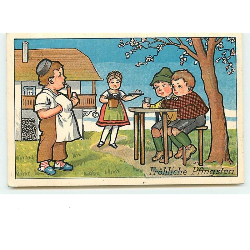 n°6539 - Fröhliche Pfingsten - Repas champêtre - Vignette Internationale Postwertzeichen Ausstellung Wien 1933