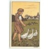 n°12316 - Cora Lauzil - Fillette gardant des oies
