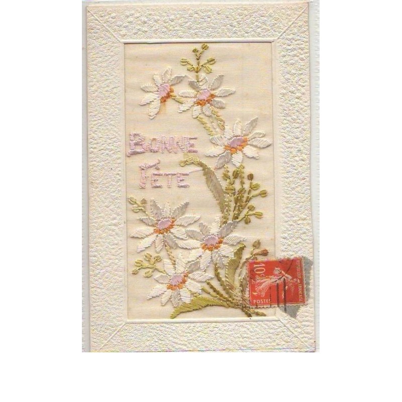 n°6606 - Carte Brodée - Bonne Fête - Fleurs blanches