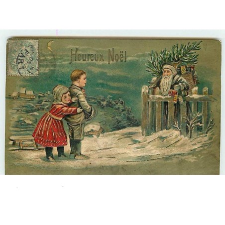 n°6629 - Carte Gaufrée - Heureux Noël - Père Noël et enfants