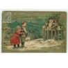 n°6629 - Carte Gaufrée - Heureux Noël - Père Noël et enfants