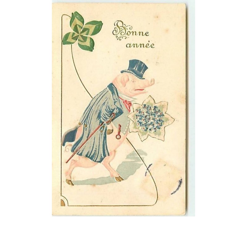 n°6640 - Carte  Gaufrée - Bonne Année - Cochon habillé