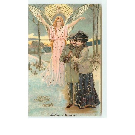 n°6641 - Carte  Gaufrée - Bonne Année - Ange Gardien et Couple