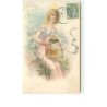n°6643 - Carte  Gaufrée - Bonne Année - Femme avec une cage et des oiseaux