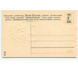 n°6646 - Carte  Gaufrée - Bonne Année - Fillette dans un bouquet de violettes avec des sacs de pièces - cochon